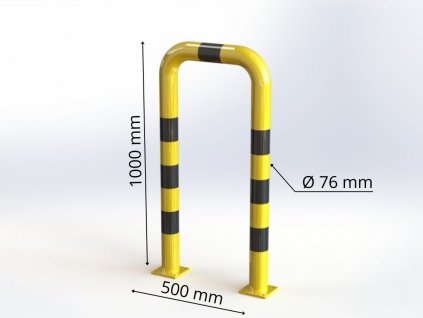 Obloukový nárazník rovný Ø 76 mm, délka 500 mm,  výška 1000 mm, žlutý s reflexními pruhy OPP12