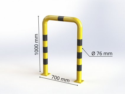 Obloukový nárazník rovný Ø 76 mm, délka 700 mm,  výška 1000 mm, žlutý s reflexními pruhy OPP13