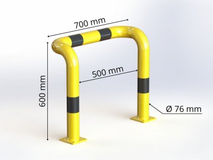 Obloukový nárazník visutý Ø 76 mm, délka 700 mm,  výška 600 mm, žlutý s reflexními pruhy OPS02