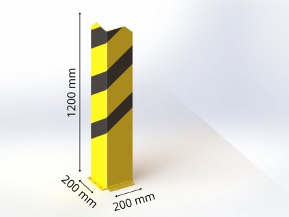Regálový nárazník 200x200 mm,  výška 1200 mm, žlutý s reflexními pruhy ORL03