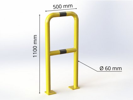 Zábradlí rovné Ø 60 mm, délka 500 mm,  výška 1100 mm, žluté s reflexními pruhy BT01