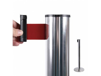 Bariérový sloupek s červeným flexi pásem 2,7m , chromovaný BBCHROMERED