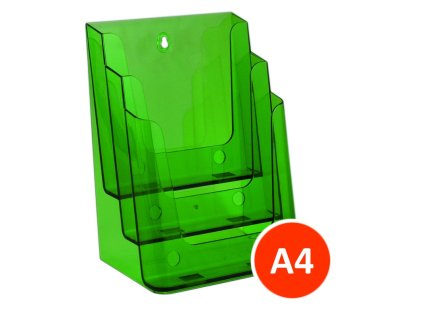 Stolní stojánek na letáky 3xA4, tónovaný zelený
