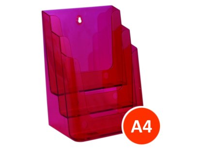 Stolní stojánek na letáky 3xA4, tónovaný červený