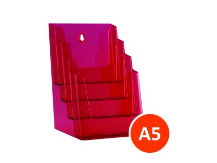 Stolní stojánek na letáky 4xA5, tónovaný červený