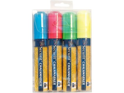 Křídový popisovač, hrot 6-15 mm, různé barvy, blistr 4 ks