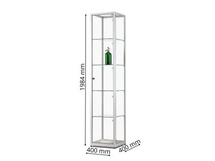 Skleněná vitrína 400x1984x400 mm, boční LED osvětlení