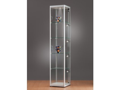 Skleněná vitrína 400x2000x400 mm, boční a stropní LED osvětlení