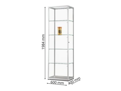 Skleněná vitrína 600x1984x400 mm, boční LED osvětlení