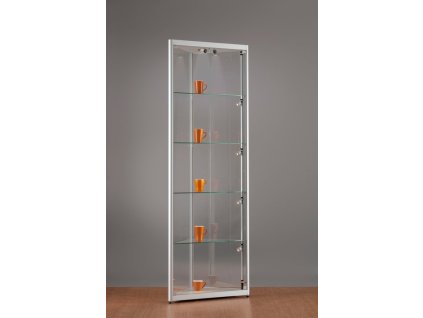 Rohová skleněná vitrína 500x2000x500 mm, boční a stropní LED osvětlení