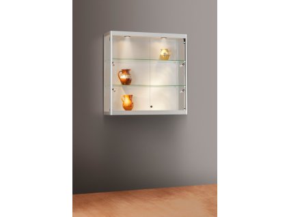 Nástěnná skleněná vitrína 1000x984x300 mm, boční a stropní LED osvětlení