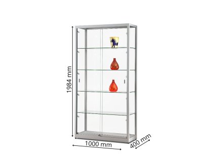 Skleněná vitrína 1000x1984x400 mm, boční LED osvětlení