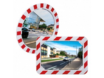 Nerozbitné dopravní zrcadlo s červenobílým rámem, Polymir