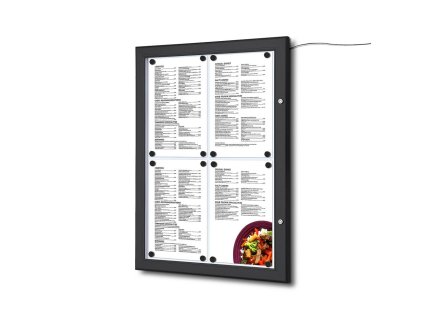 Černá Menu vitrína 4xA4, osvětlená, bez topkarty SCZN4xA4C9005LED