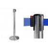 Bariérový sloupek s modrým flexi pásem délky 3m, kartáčovaná ocel, kónická základna STOP51-B