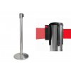 Bariérový sloupek s červeným flexi pásem délky 3m, kartáčovaná ocel, kónická základna STOP51-R