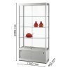 Skleněná vitrína 1200x2000x400 mm, s úložným prostorem, LED osvětlení, posuvné dveře, stříbrná 476-007