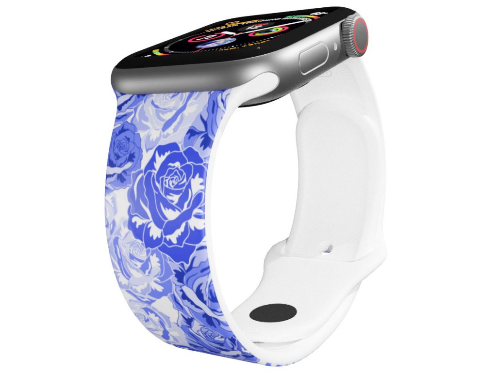 Apple watch řemínek Modré květiny bílý