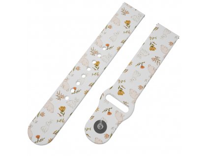 ZAJÍCI S KYTKAMA řemínek 22 mm0215 Z26 WHT A