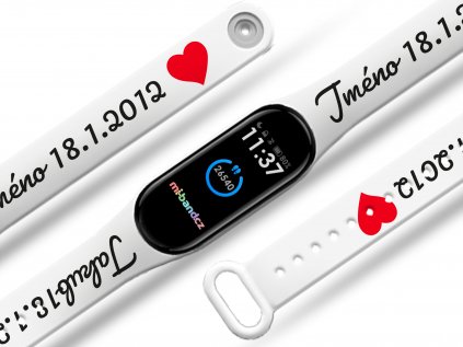 Náhradní náramek Mi band 3/4/5/6 na přání: Jméno a datum narození dítěte bílý