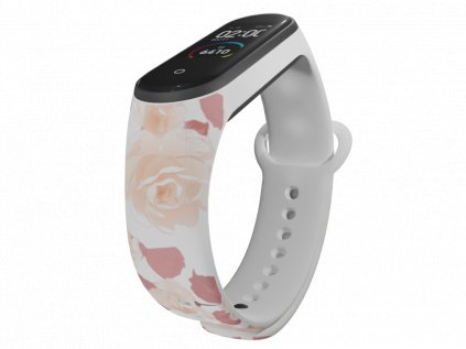 Náhradní náramek Mi band 3/4/5/6 Růžové květiny bílý