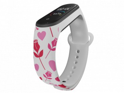 Náhradní náramek Mi band 3/4/5/6 Srdce a růže na Valentýna bílý