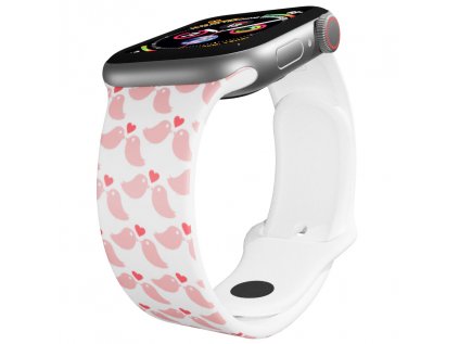 Apple watch řemínek Ptáčci se srdíčkem bílý