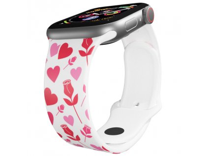 Apple watch řemínek Srdce a růže bílý