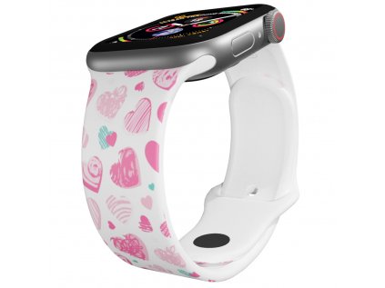 Apple watch řemínek Růžová a modrá srdíčka bílý