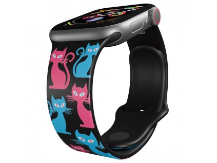 Apple watch řemínek Barevné kočky černý