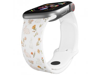 Apple watch řemínek Zajíci s kytkama bílý