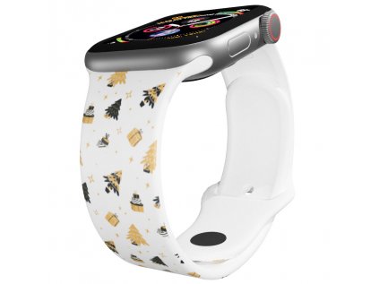 Apple watch řemínek Vánoční stromky s dárky bílý