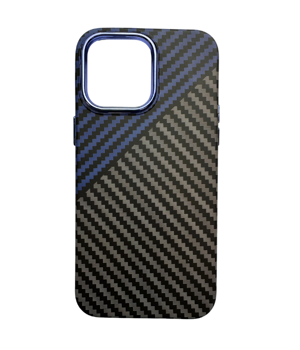Vzorovaný carbonový kryt pro iPhone 13 PRO MAX - Modro-šedý -