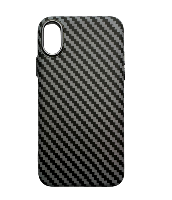 Vzorovaný carbonový kryt pro iPhone XR - Šedý s černým okrajem -