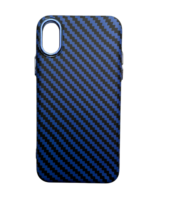 Vzorovaný carbonový kryt pro iPhone XR - Tmavě Modrý -