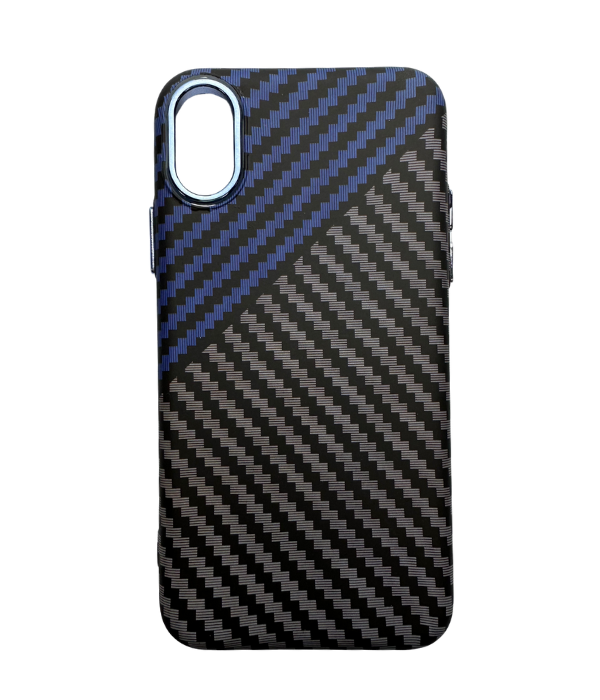 Vzorovaný carbonový kryt pro iPhone X/XS - Modro-šedý -
