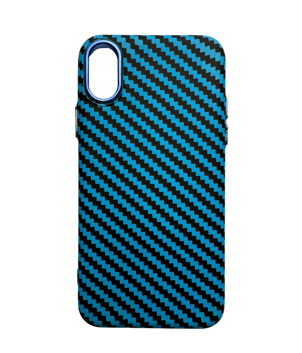 Vzorovaný carbonový kryt pro iPhone X/XS - Světle modrý -