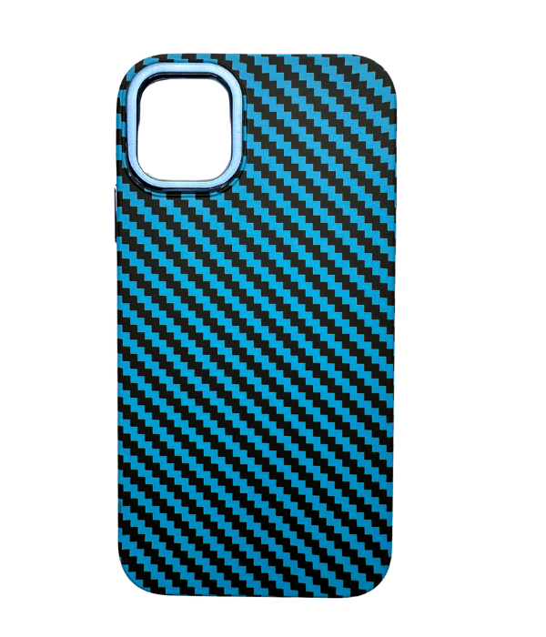 Vzorovaný carbonový kryt pro iPhone 14 - Světle modrý -