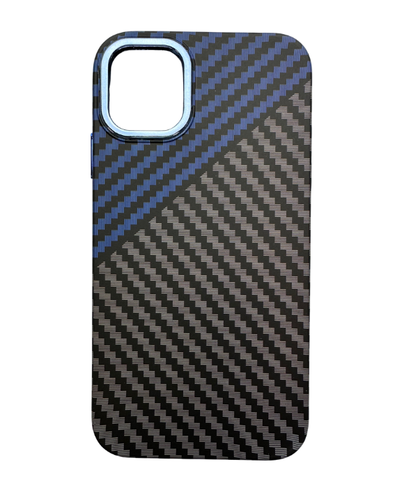Vzorovaný carbonový kryt pro iPhone 14 - Modro-šedý -