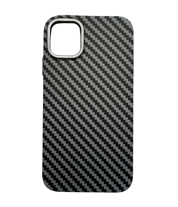 Vzorovaný carbonový kryt pro iPhone 14 - Šedý s černým okrajem -