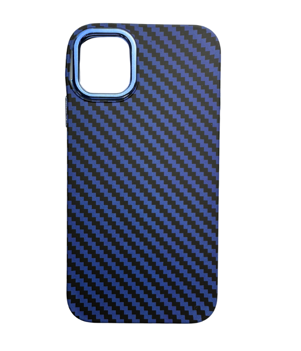 Vzorovaný carbonový kryt pro iPhone 14 - Tmavě Modrý -