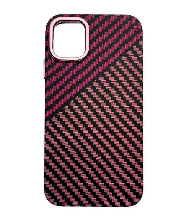 Vzorovaný carbonový kryt pro iPhone 14 - Růžový -