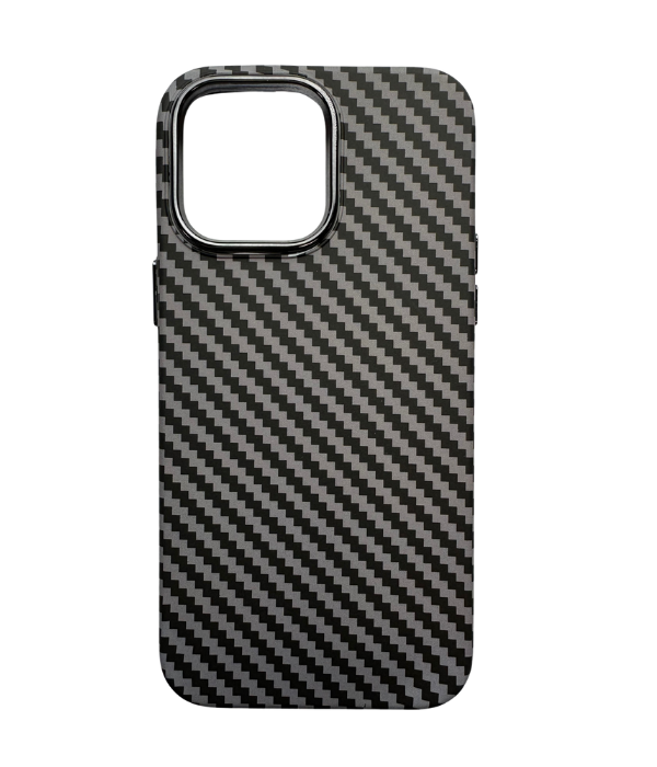 Vzorovaný carbonový kryt pro iPhone 14 PRO - Šedý s černým okrajem -