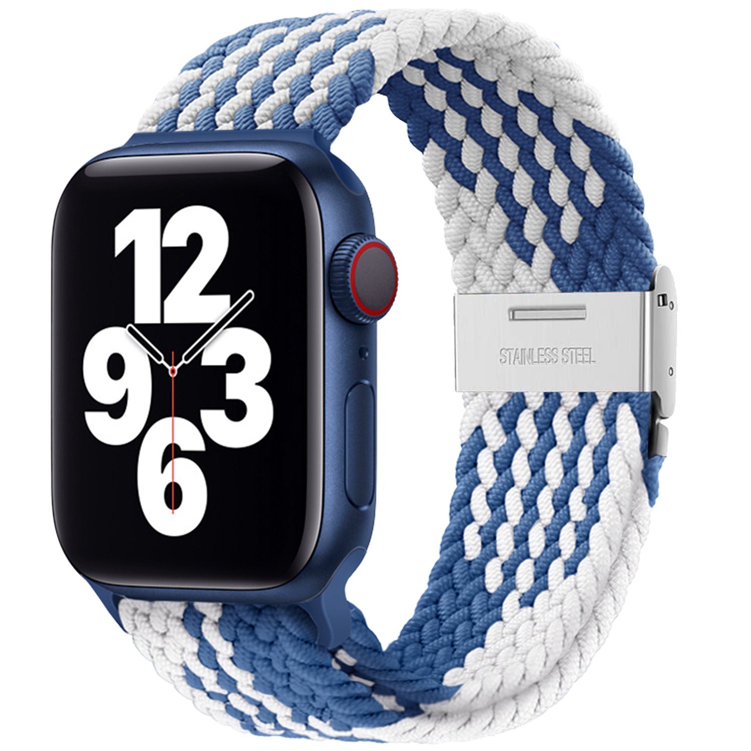 Pletený řemínek pro Apple Watch 42/44/45/49mm - Modro-bílý - -