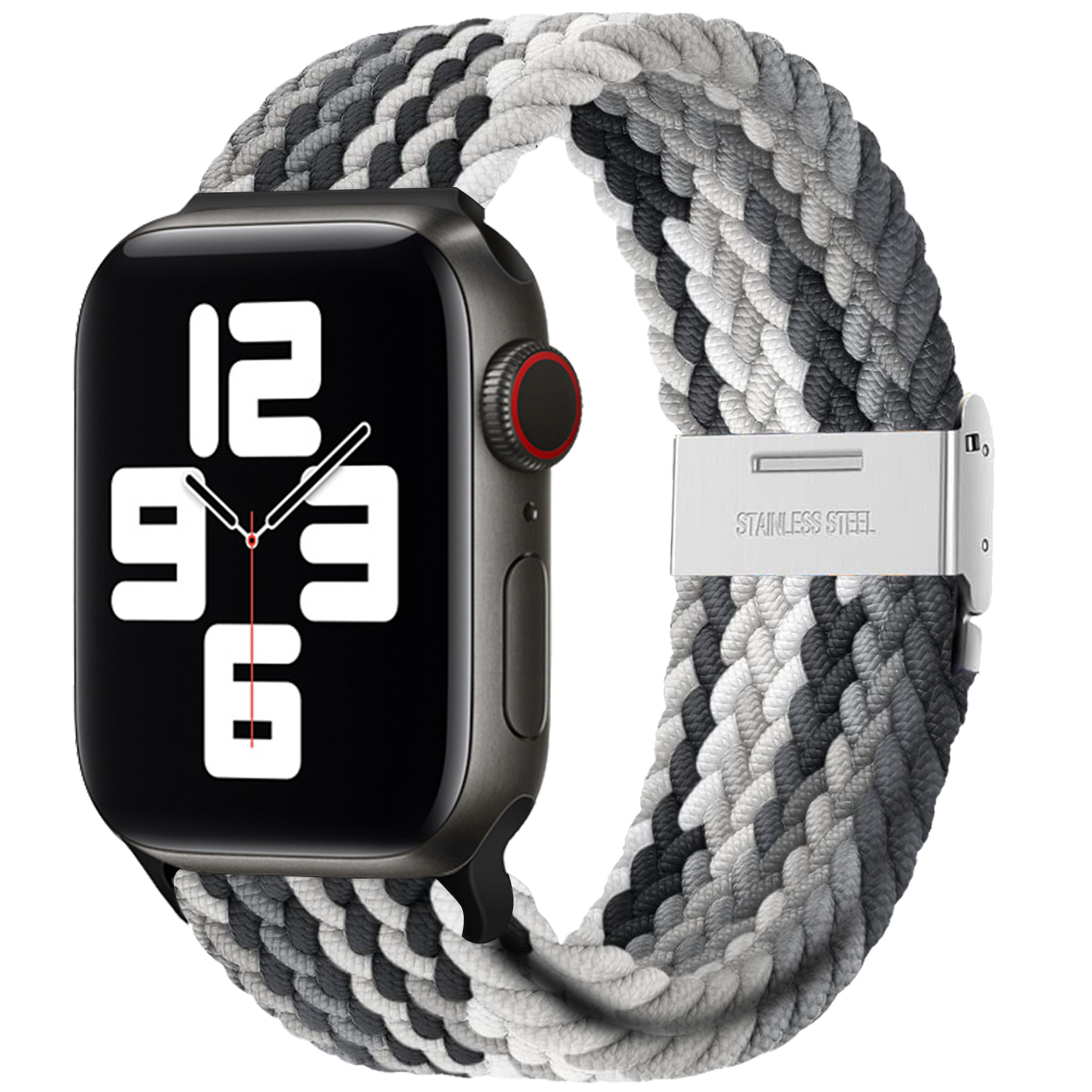 Pletený řemínek pro Apple Watch 38/40/41mm - Černo-šedo-bílý - -
