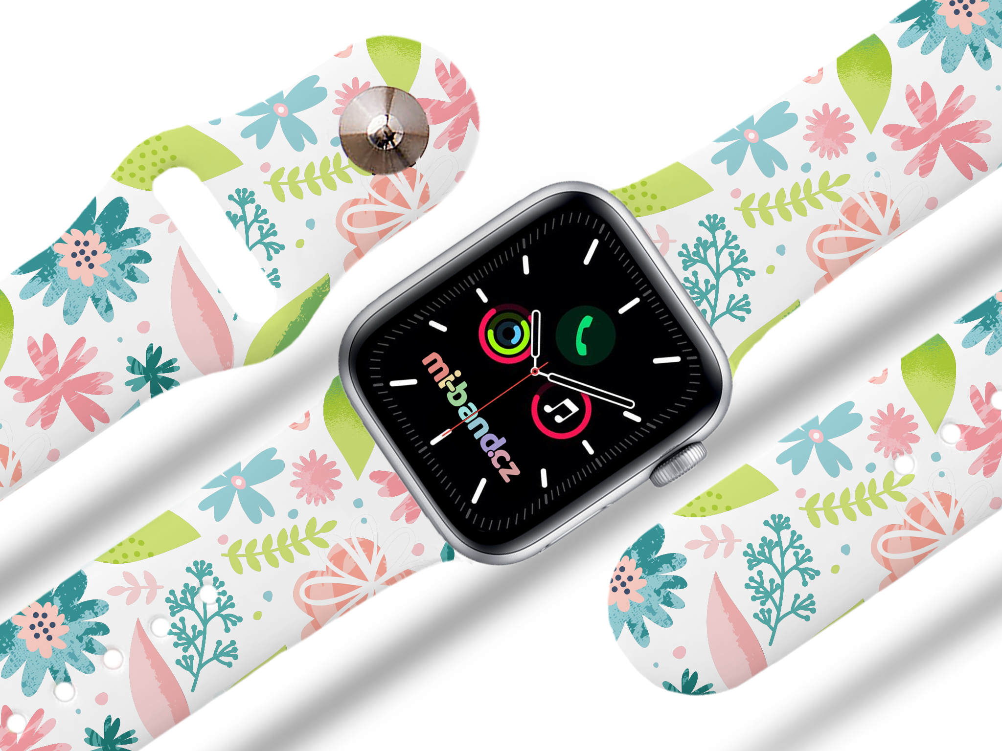 Apple watch řemínek Květy a větvičky - 38/40/41mm, barva pásku bílá
