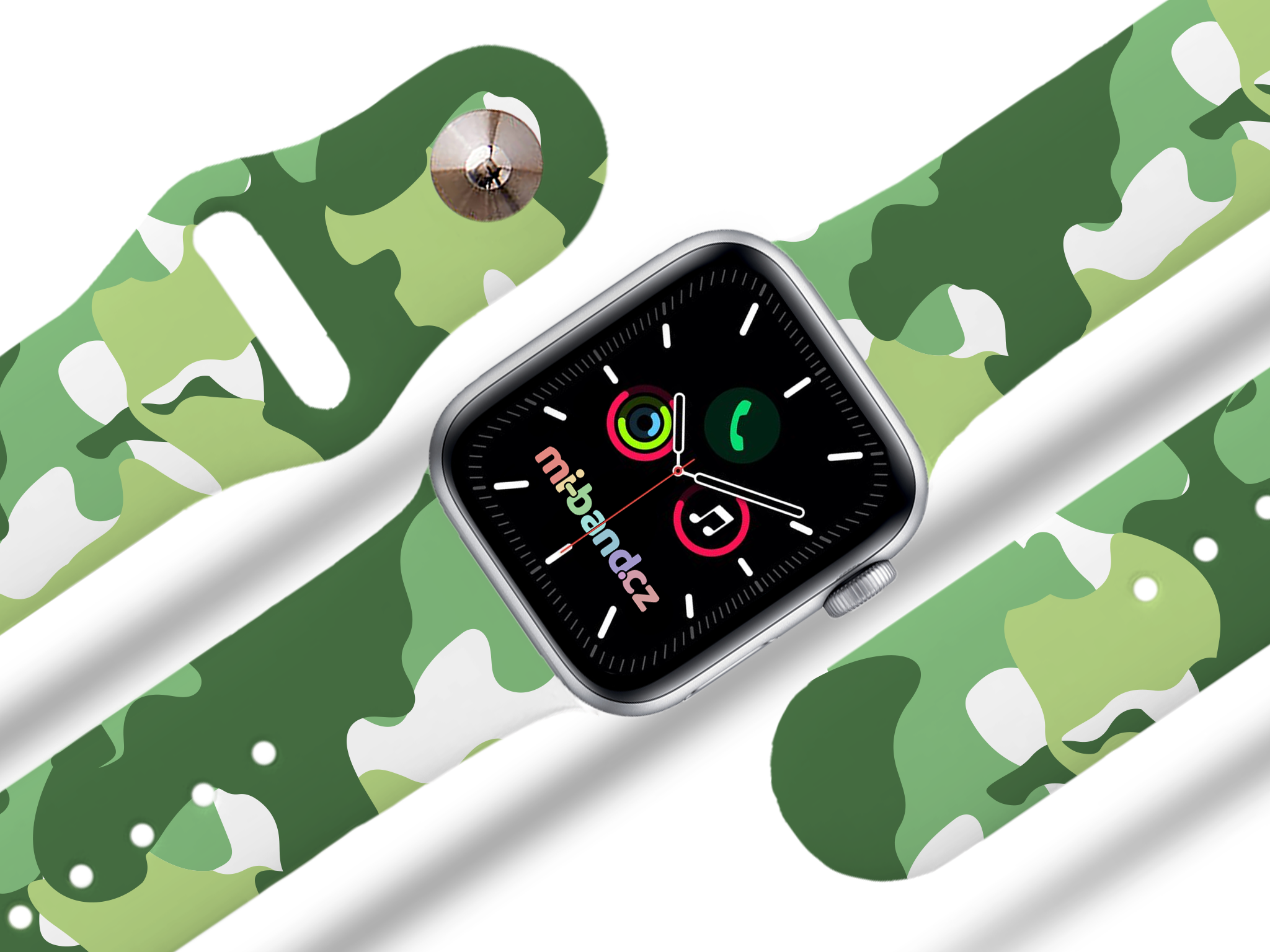 Apple watch řemínek Maskáč zelený - Bílá - 42/44/45/49mm