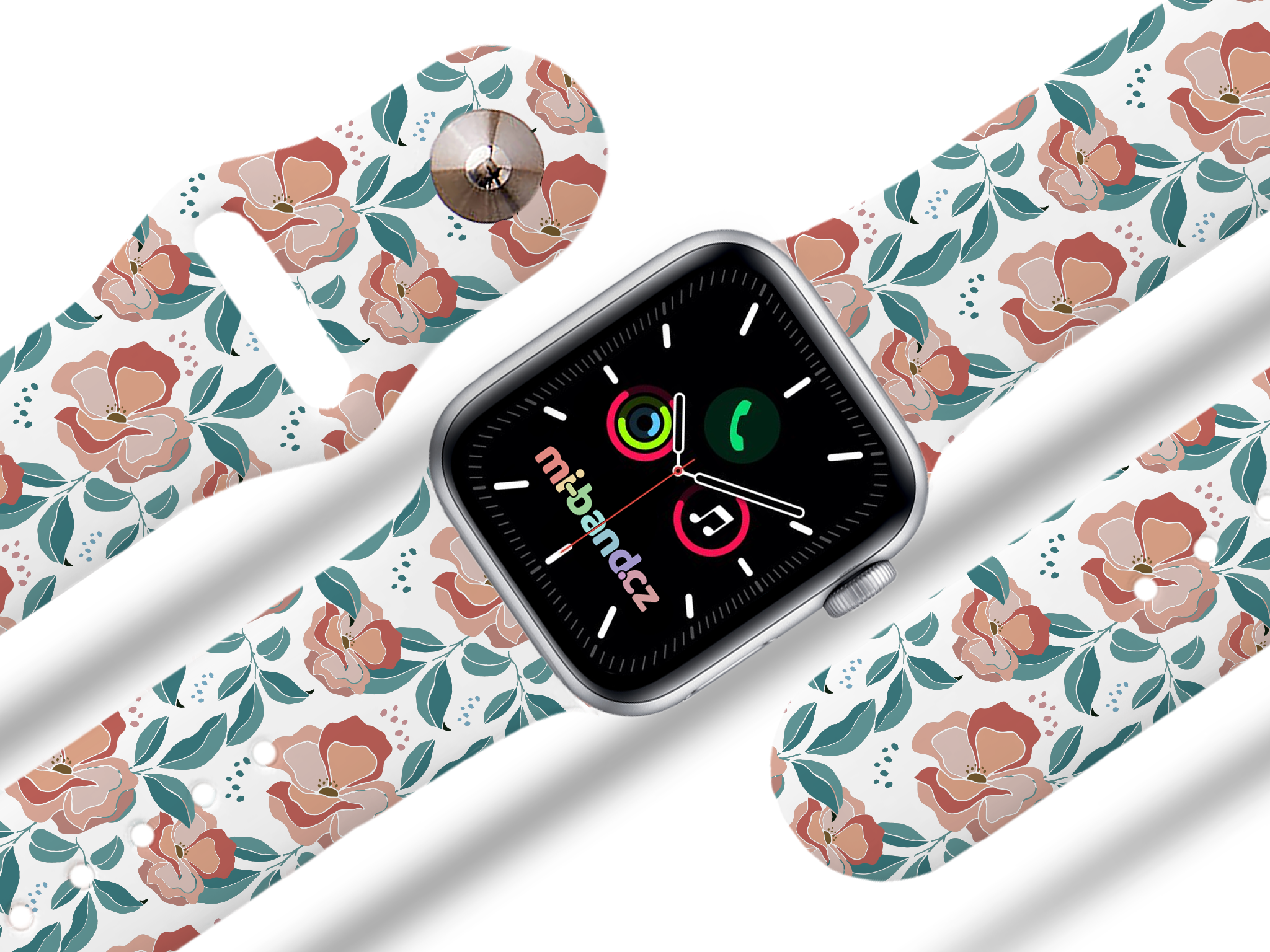 Apple watch řemínek Červené květiny - Bílá - 38/40/41mm