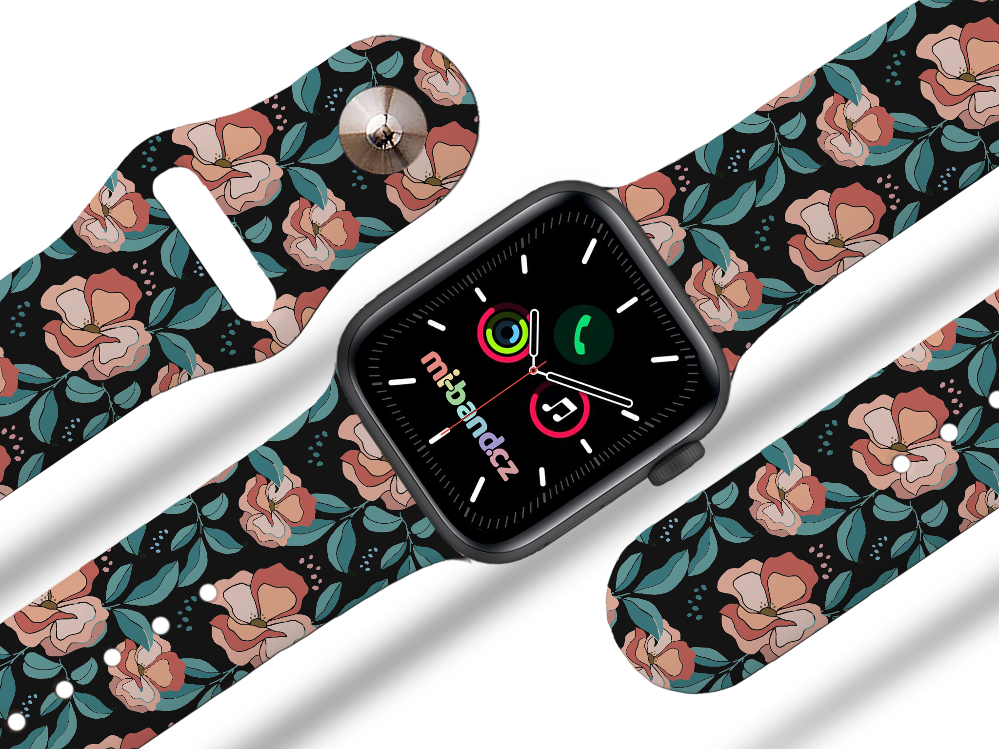 Apple watch řemínek Červené květiny - Černá - 38/40/41mm