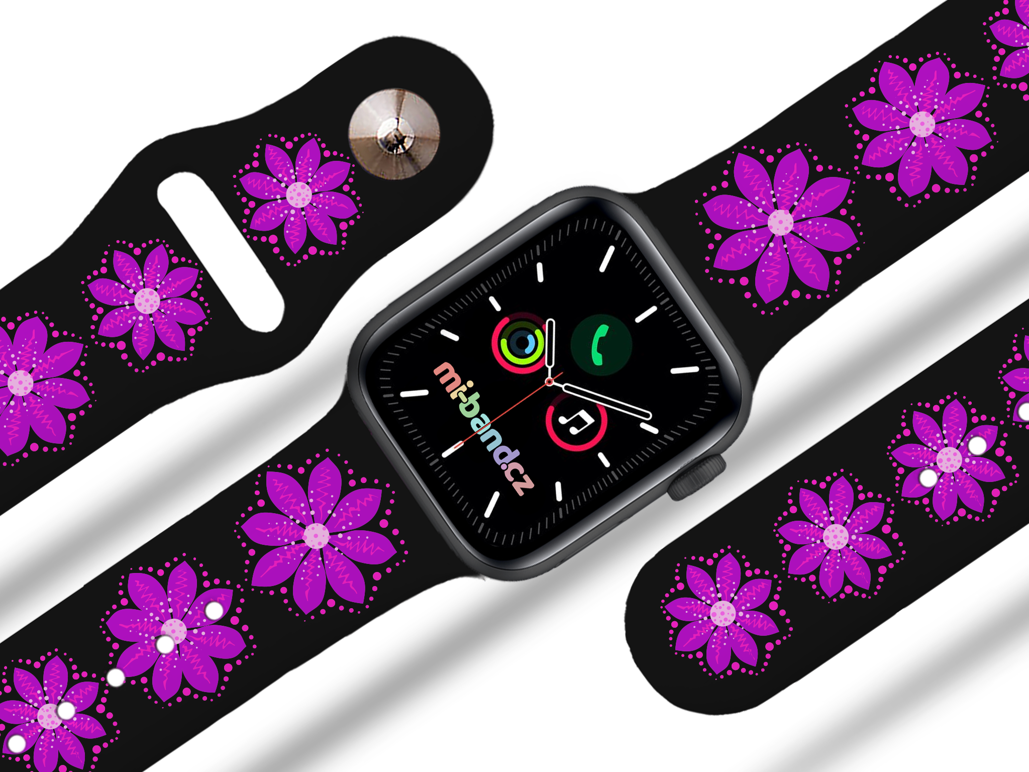 Apple watch řemínek Fialová květina - 42/44/45/49mm, barva pásku černá